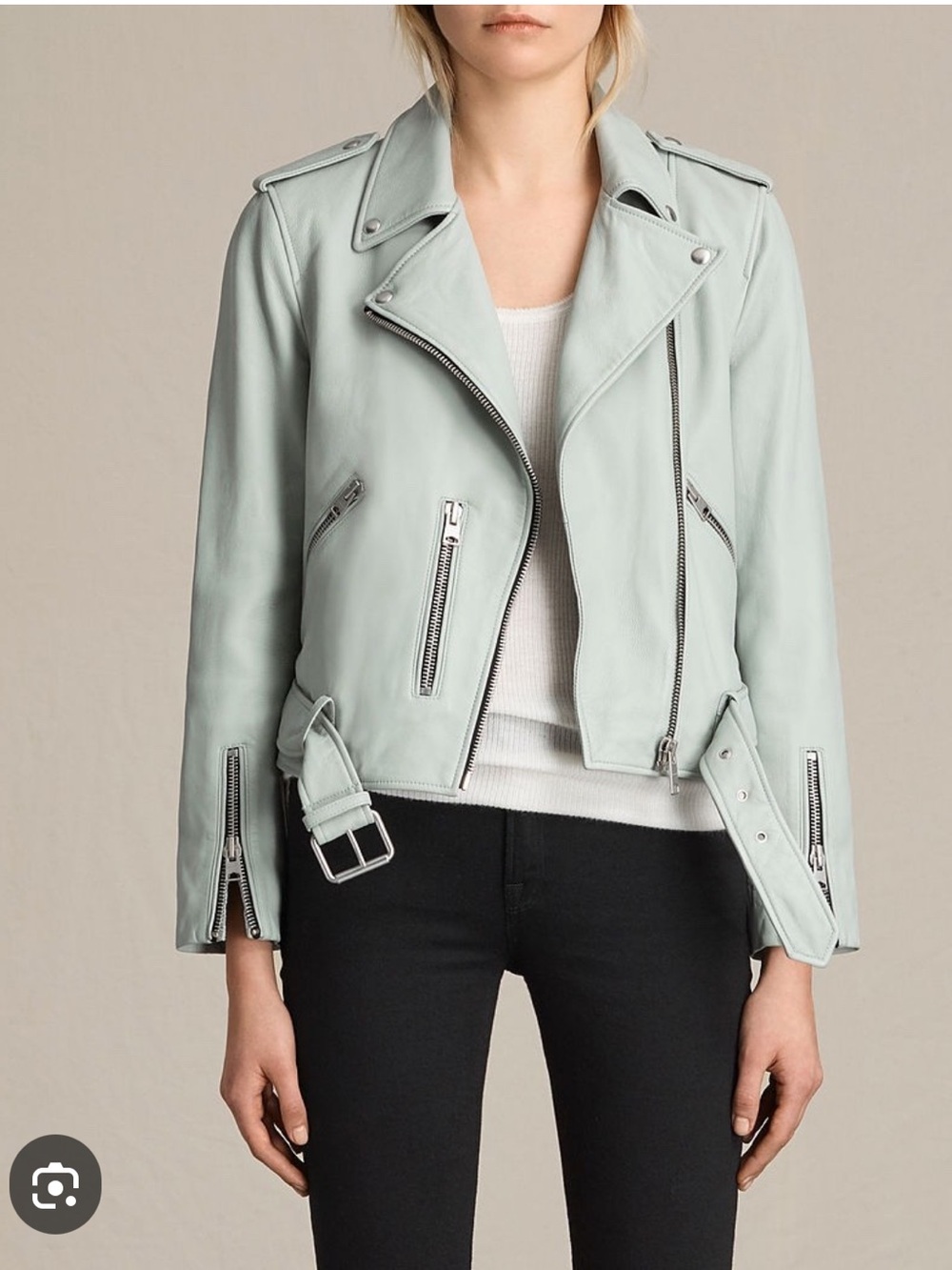All Saints Mint Green Leather Moto Jacket - Women